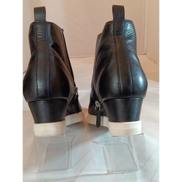 L Paolo Size 12 Med Wedge Sneaker Black Leather Platform Shoes Ankle Zip Bootie - Picture 9 of 14